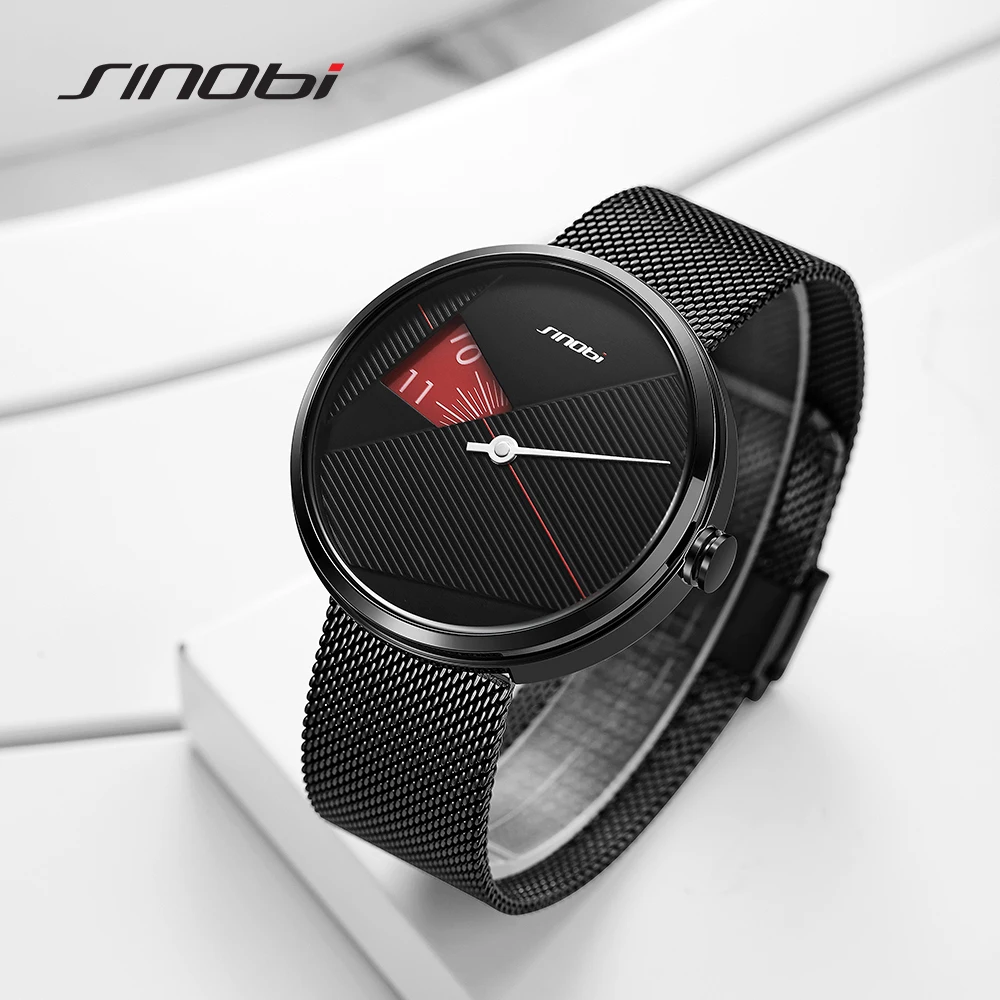 SINOBI Men rotate dial plate watches 2019 Original Irregular Creative Men Watch Milan Strap Sports watch Drop ship Wristwatches