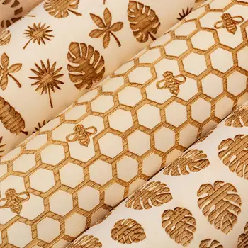 

New Style Leaf Bee Hive Cactus Christmas Embossing Rolling Pin Baking Cookies Biscuit Fondant Cake Dough Engraved Wood Roller