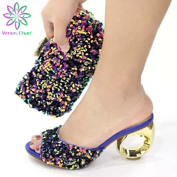 

Hot Selling Blue New Arrivals Nigerian Women Shoes and Bag to Match High Quality with Platform Slipper Comfortable Heels