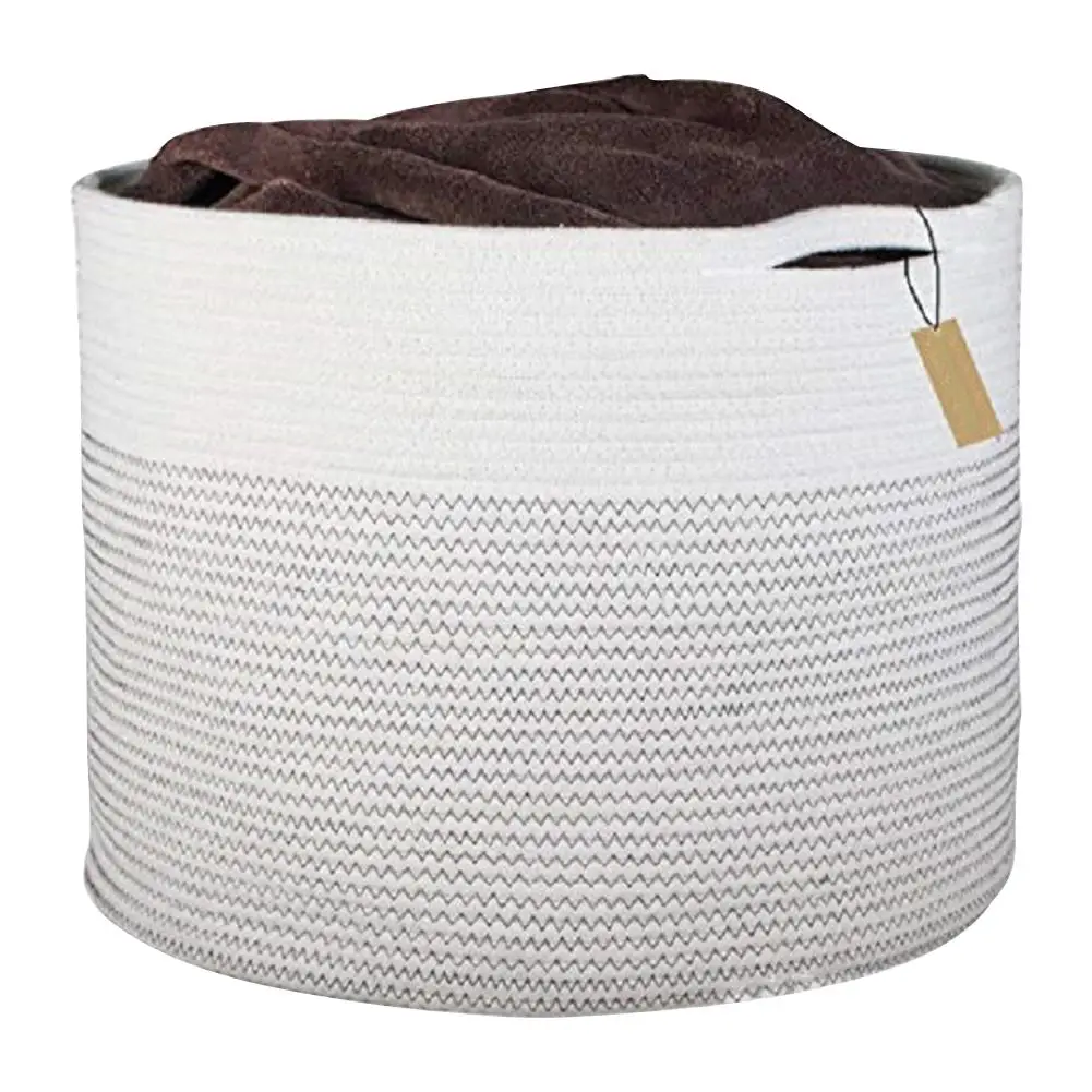 Хлопковая веревочная корзина большой тканый ящик для хранения для детского белья одеяло подгузники и игрушки# CW - Цвет: White