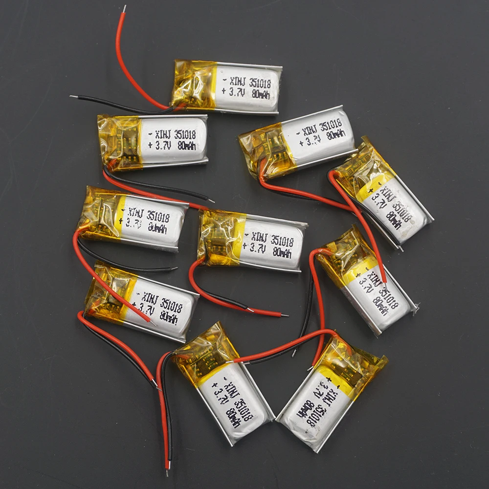 XINJ 10 шт. 3 7 в 80 мАч полимерный литиевый аккумулятор Lipo Cell 351018 для самостоятельной