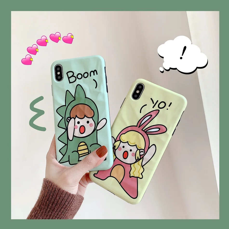 

For iPhone 7 Plus XR X XS Max Case Summer Fresh Cartoon Couple Rabbit Phone Case For iPhone 8 Plus 6 6s Soft Silicone TPU Cover