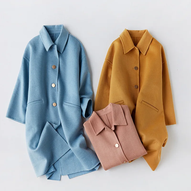 

Autumn And Winter Korean Fashion Plus Size Double-sided Wool Blended Drop-shoulder Loose Long Coat Women Jacket