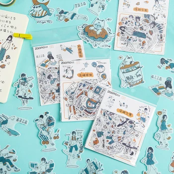 

Kawaii Stickers Cute Life Girl Cat Decoration Stickers Korean Style Diy Scrapbooking Stationery School Office Supplies Kids Gift