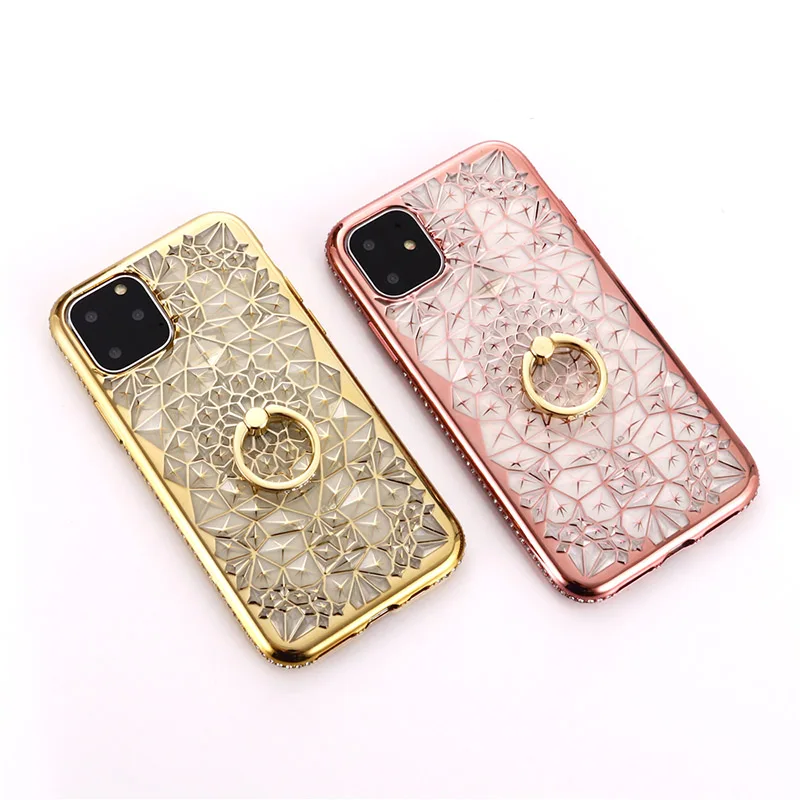 

Glitter Diamond Phone Case For iPhone 11 Pro Max Clear Bling Soft Ring Stand TPU Back Cover For iPhone 11 X XS MAX XR Coque