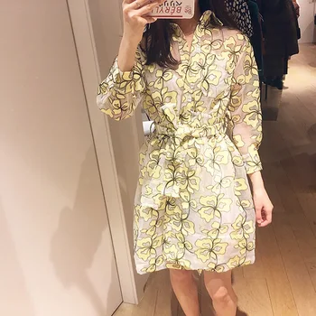 

Women Dress 2019 Spring and Summer New Slim Long-sleeved Mesh Dress