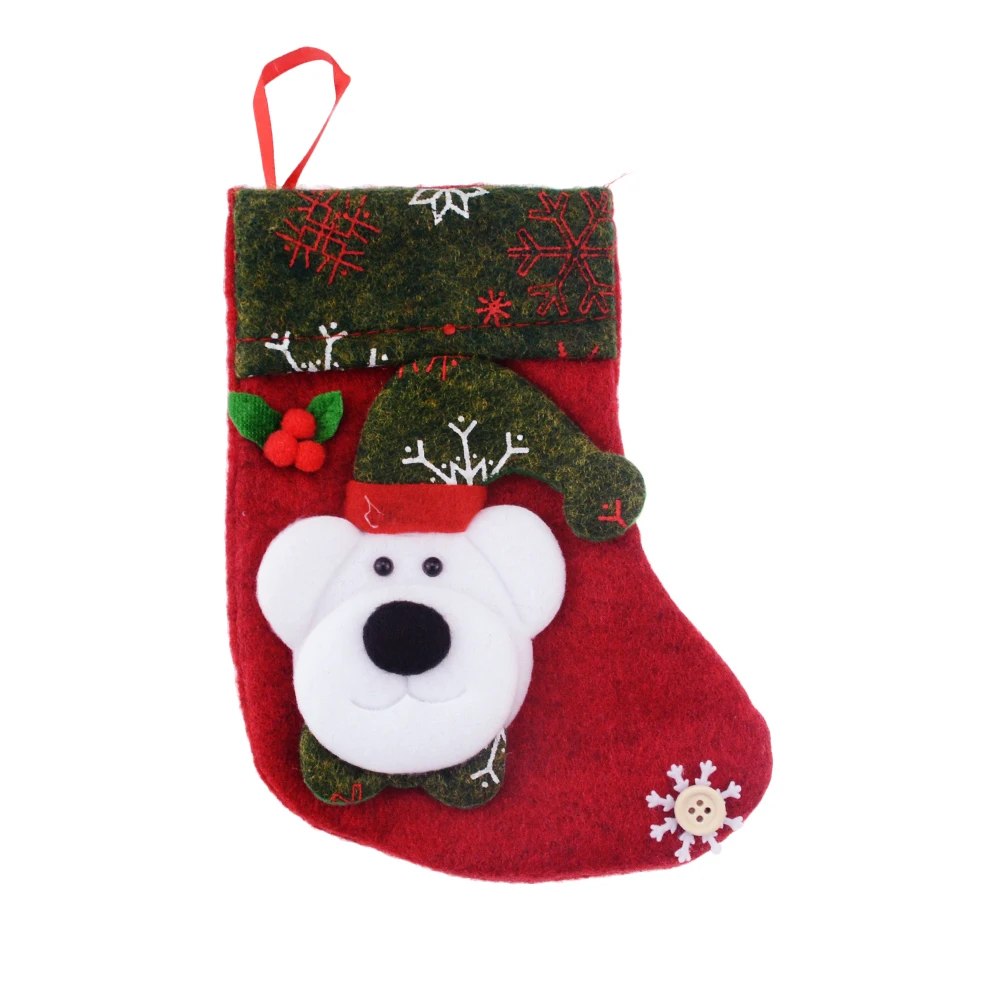 1PCS Christmas Stockings Hanging Christmas Tree Decoration Ornaments New Year Candy Bag Gifts Socks Stocking Xmas Ornament - Цвет: Bear printed