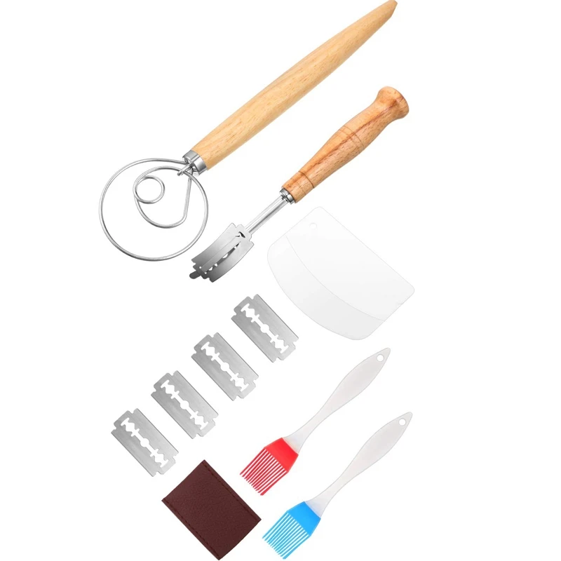 

Danish Dough Whisk Hand Crafted Bread Lame with Protective Cover , 2 Pieces Silicone Brush, Dough Scraper, Dough Whisk Tools Set