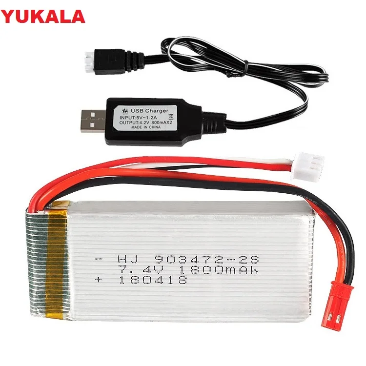Литий полимерный аккумулятор YUKALA 7 4 В 1800 мАч для wltoys L959 L969 L979 L202 L212 1/12 2 4G