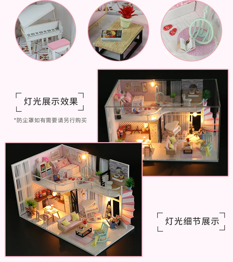 Hoomeda-diy DIY Hut Anna's Pink Melody Creative Hand-made Villa Assembled Model Birthday Gift