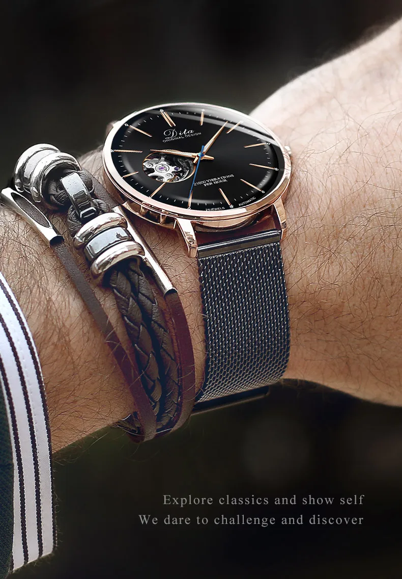 Мужские часы Skeleton Tourbillon, автоматические механические часы, мужские часы из нержавеющей стали, мужские наручные часы, новинка, DITA