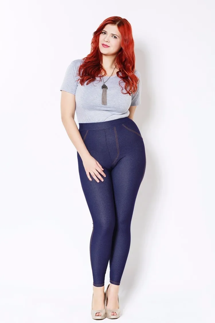 Eraeye Женский имитация джинсов брюки плюс Размеры Xl-5xl высокие эластичные пикантные узкие тонкие черные джинсовые платье обтягивающее