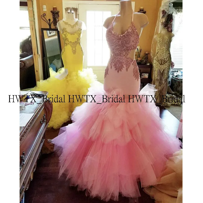 Roze Lange Mermaid Avondjurk Met Puffy Tule Rok Halter Cut-Out Taille 2020 Formele Partij Jassen Vestidos De fiesta De Noche Roze Lange Mermaid Avondjurk Met Puffy Tule Rok Halter Cut-Out Taille 2020 Formele Partij Jassen Vestidos De fiesta De Noche