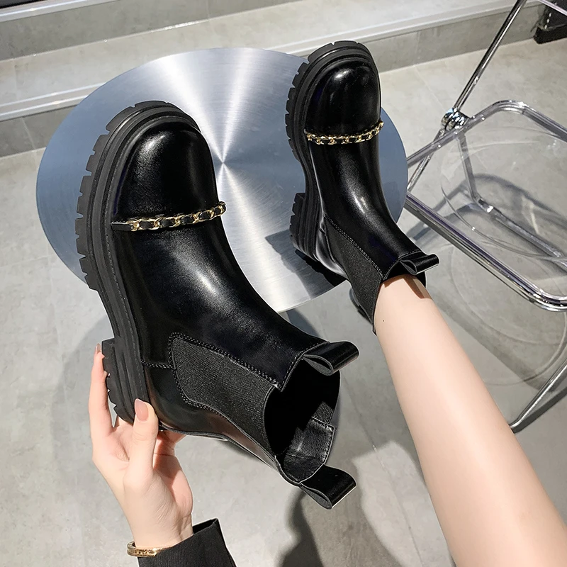 short Boots Women's Fall 2022 New Fashion All-match Sleeve Chelsea Boots Women's Thick-soled Non-slip Mid-tube Boots Women