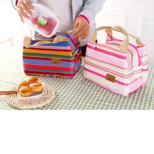 

Women Insulated Lunch Bag stripe office Student school field Tote Thermal Cooler Picnic Travel Food Box Girls Bags