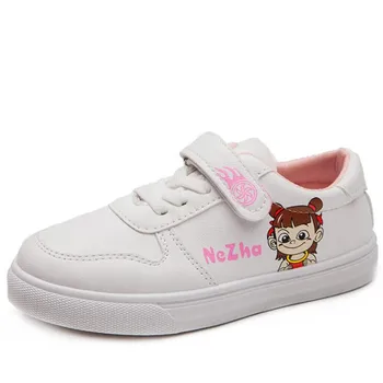 

Girls Shoes Kids White Sneakers Casual Student Princess Shoes Spring Breathable Leather Fashion Cartoon Children Flat Sport Shoe