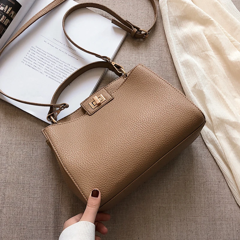 

Burminsa Chic Small Soft Grained Crossbody Bags For Women Turn Lock Design Girls Handbags High Quality Ladies Shoulder Bags 2019