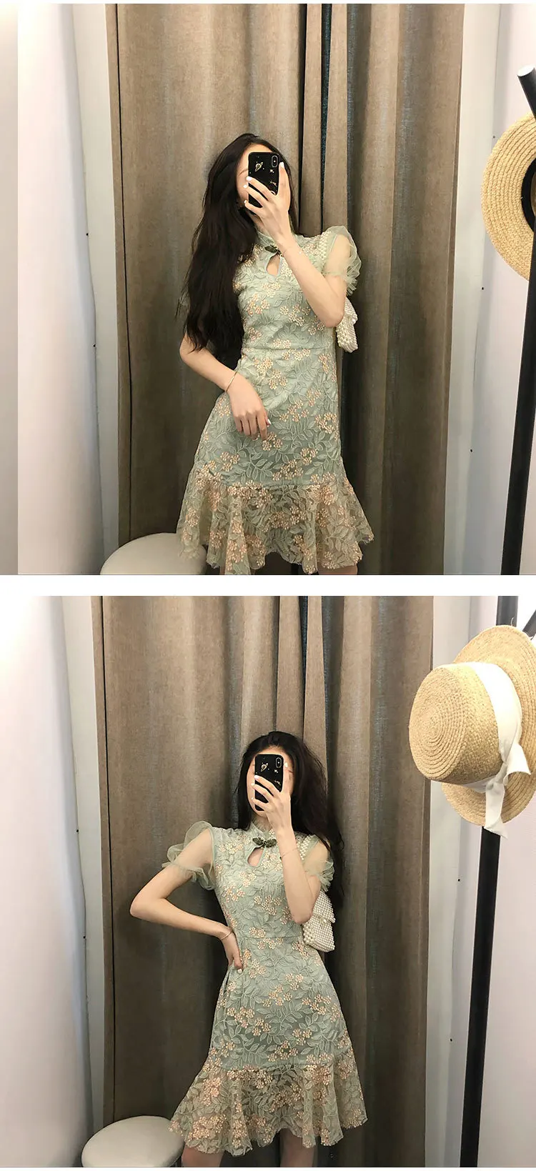 Г. Летнее платье nian qing kuan Cheongsam улучшенная версия Длинное Элегантное платье в китайском стиле для девочек, короткий рост, Osteoclasts, рыбий хвост