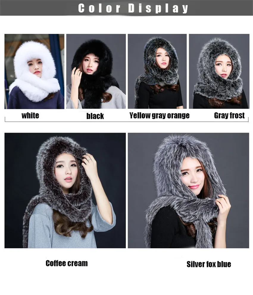 Thicken Fox Fur Scarf Hat Female Winter Fur Scarf One Dual-use New Woven Scarf Hooded Winter Hat