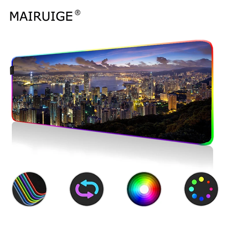 

LED City Scenery RGB Fantasy Mountain Landscape Mouse Pad Large Color Light Game MousePad Desktop Mat with Backlight 400x900