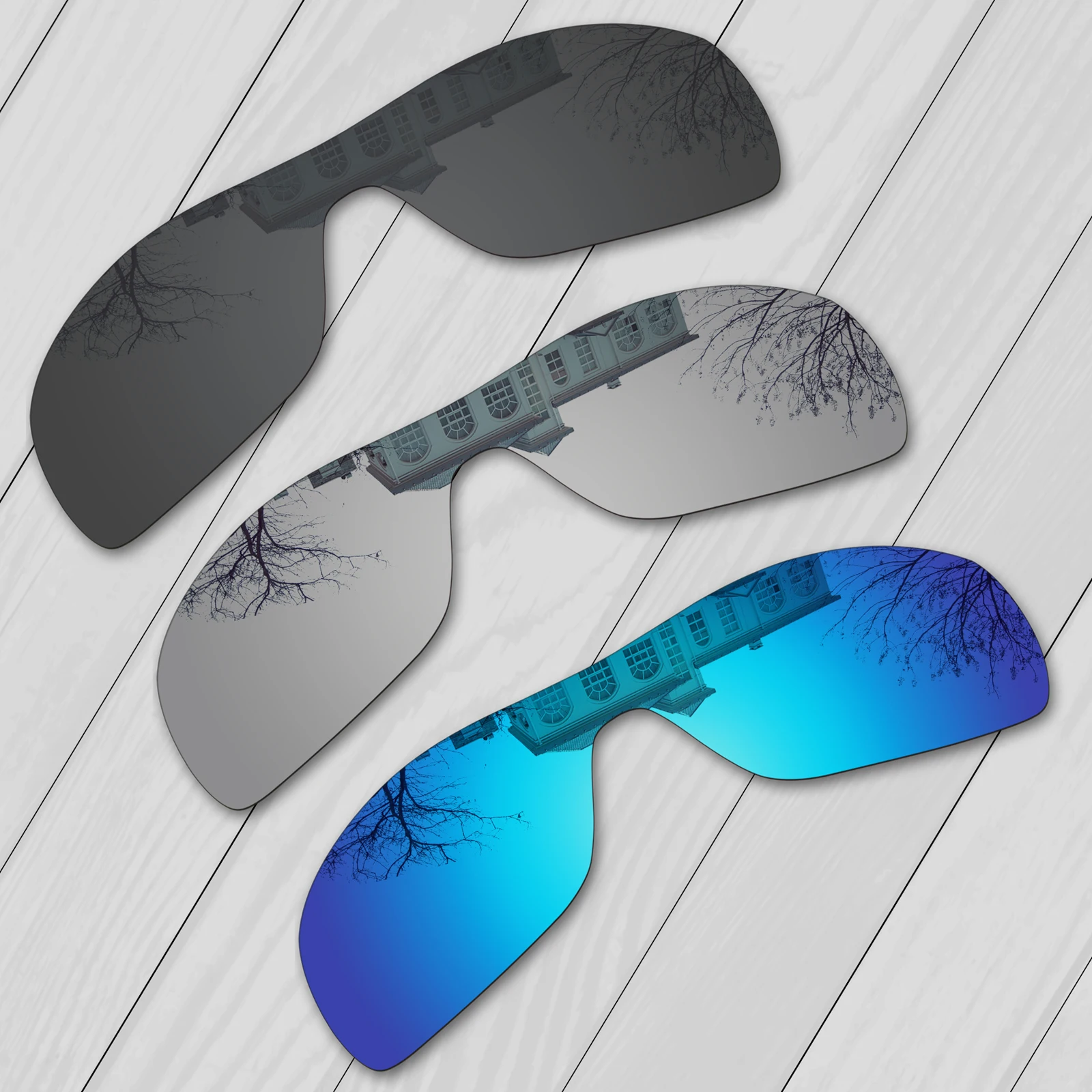 E.O.S 3 Pieces Black & Silver & Ice Blue Polarized Replacement Lenses for Oakley Dart Sunglasses
