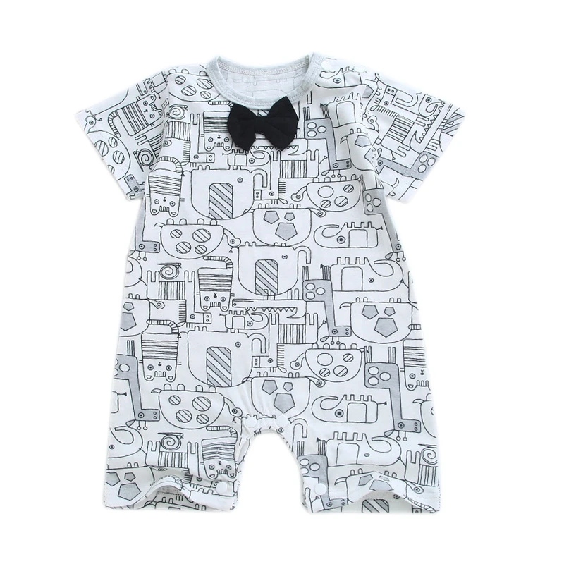 

2019 Summer New Style Short Sleeved Baby Boys Girls Cotton Newborn Body Suit Breathable Cartoon Elephant Clouds Pattern Rompers