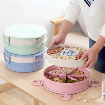 

Double Layer Food Storage Container With Lid Candy Treats Organizer Serving Tray Divided Snacks Holder Dish