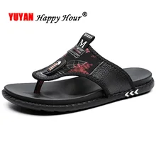 Мужские сандалии из коровьей кожи; Вьетнамки; летние мужские пляжные сандалии; мужская повседневная обувь; модные шлепанцы; брендовые черные сандалии; A1292