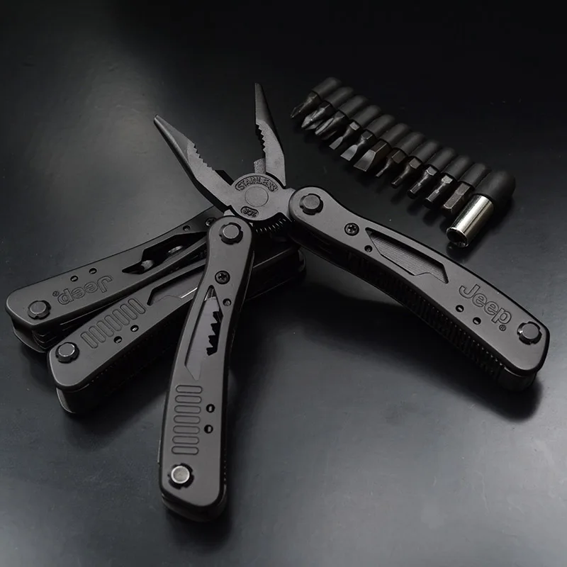 Portable Multi Functional Folding Plier Tool Multitool with Knife Bottle Opener 11 Screwdriver Bit for Camping Travel | Инструменты