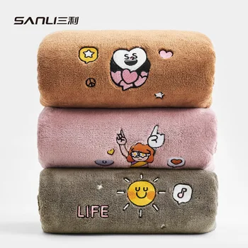 

[New Style] Sanli Towel Microfiber Bath Towel Coral Velvet Adult Embroidery Bath Towel 80*150 Extra-large Bath Towel