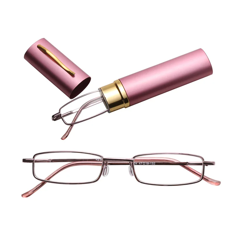 1 шт. очки для чтения в металлической оправе смолы с трубкой чехол мини портативный для женщин мужчин ретро деловые очки H66