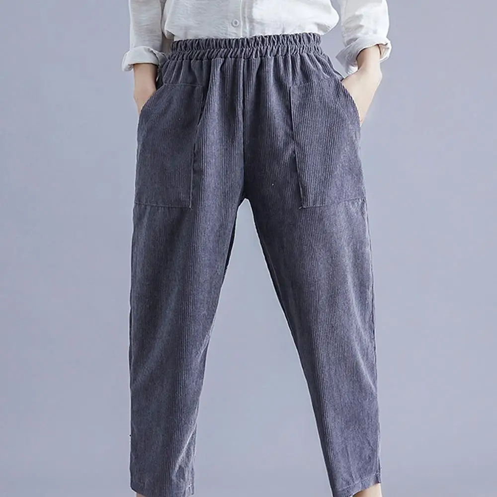 Женские вельветовые укороченные брюки с эластичным поясом повседневные