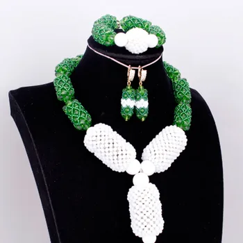 

4uJewelry Necklace Sets For Women White and Green Balls Wedding Jewelry Set African Jewelry 2020 Free Shipping New Designs Bride