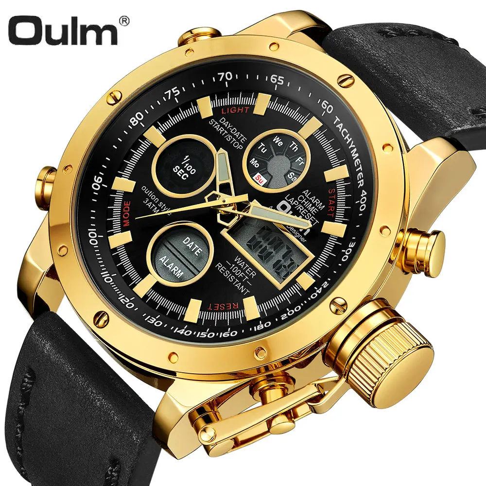 OULM Luxury Dual Time Quartz Watch Men Sports Chronograph Analog Digital Watches Date Alarm Multifunction Waterproof Clock Male afbeelding