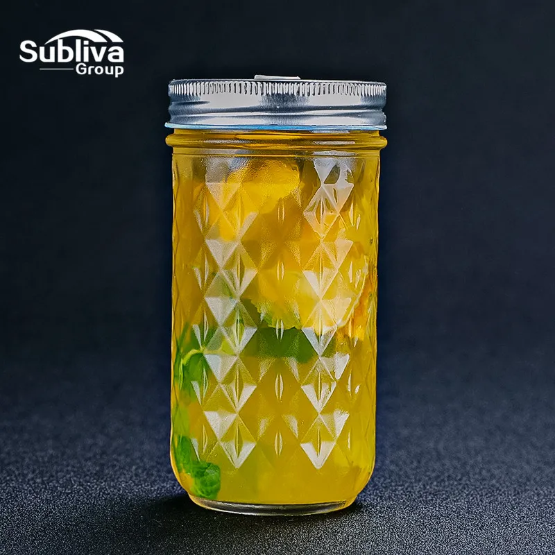 

350ml Creative Fashion Diamond Ball Mason Drink Cup Jam Honey Bottle Transparent Sealed Glass Jar Crystal Cups