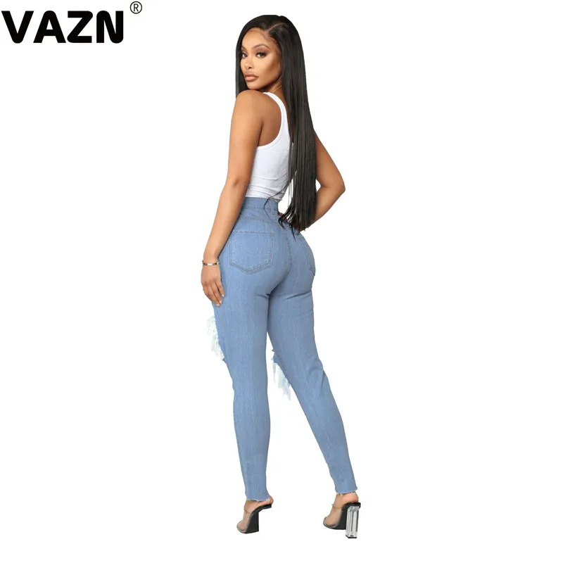VAZN GHSF12028 новые осенние обычные джинсы сексуальные модные однотонные с высокой талией женские длинные джинсовые тонкие брюки-карандаш, джинсы