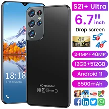 Global Version S21+ Ultra 6.7 Inch Smartphone HD Full Screen Android 11 12+512GB with Face ID Multi Function 4G 5G Smart Mobile