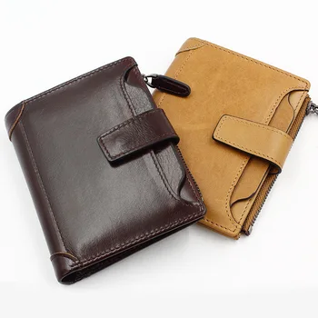 

MJ Men's Genuine Leather Wallet High Quality Real Leather Male Card Holder Bi-Fold Short Wallet Coin Purse Coffee Black Khaki