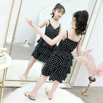 

2020 New Cake Summer Suspender Wave Dot Seaside Vacation Was Thin Beach Female Open-back Dress Girl Wear