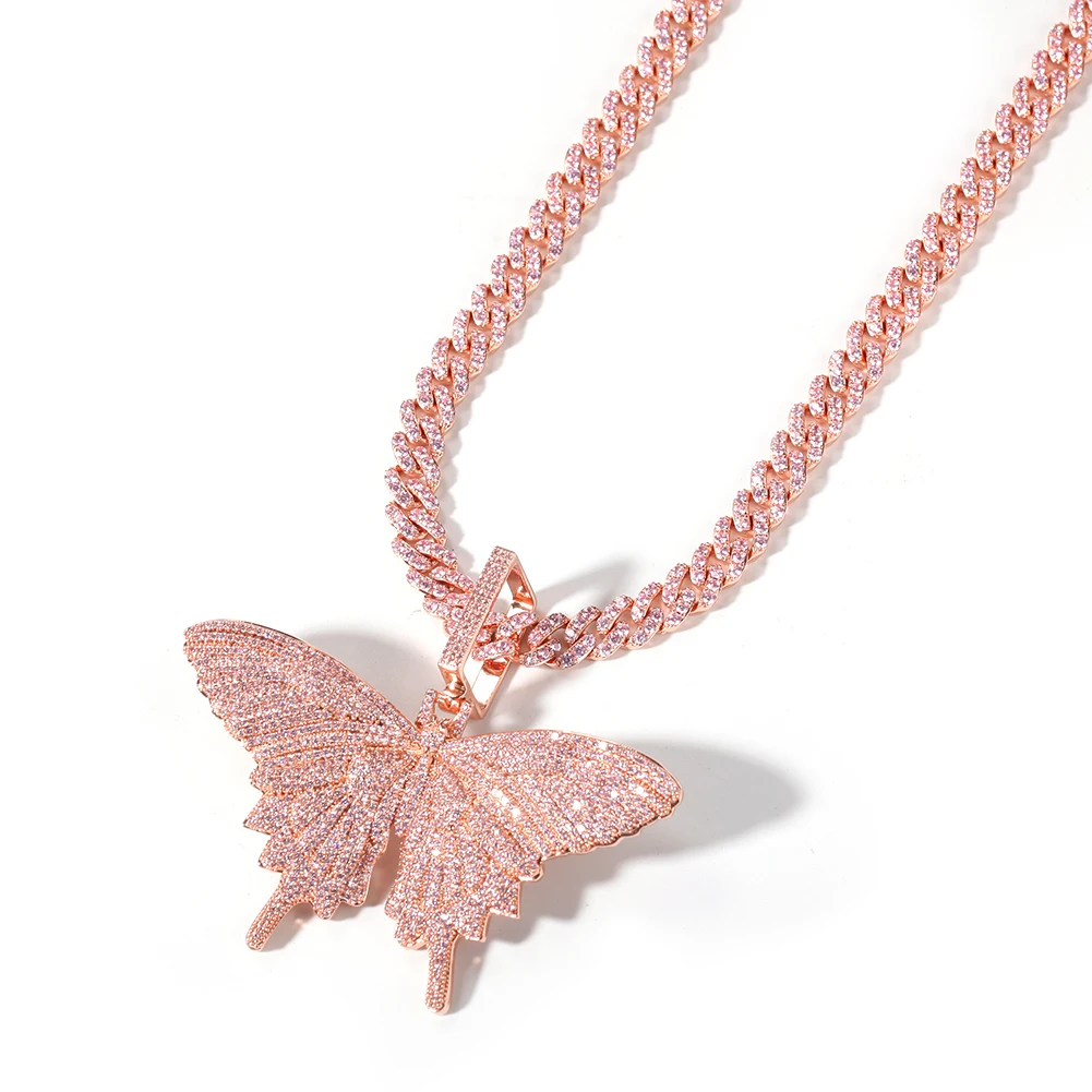 TBTK продвижение талисманы Iced Out Rose подвеска в виде золотой бабочки Розовый Цирконий Камни животных женские ювелирные изделия дизайн Роскошные медь