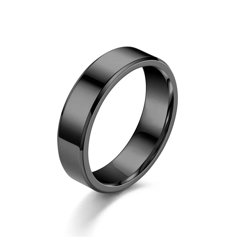 8MM Width Classic Black Men Rings Wedding Smooth Simple Stainless Steel Finger Ring For
