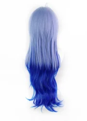 Perruque de Cosplay synthétique résistante à la chaleur Genshin Impact Ganyu, perruque de Simulation de cuir chevelu bleu foncé clair dégradé 