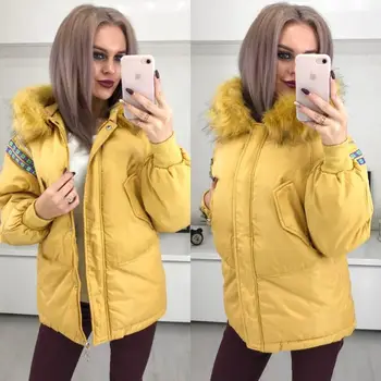 

2019 Promotion Wide-waisted Patchwork Zipper New Women's Paragraph Loose Large Size Fur Collar Pad Winter Warm Thick Coat Woman