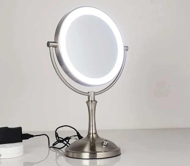 Espelho de Maquiagem Espelho de Metal Ajustar o Brilho Desktop Polegada 5x 10x Ampliação Espelho Cosmético Led Lâmpada 8 2-face 3x 13 ampliação espelho cosmético led lâmpada ajustar o brilho