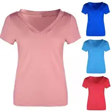 

Plus Size Solid Color SlimS1 FitS1 Women Deep V Short Sleeve T-Shirt Summer Top