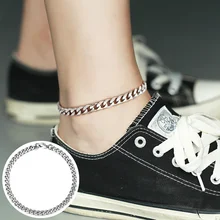 Fanshion Stainless Steel Anklets For Women Men Simple 3-11mm Curb Cuban Link Beach Foot Jewelry Leg Chain Ankle Bracelets KB104