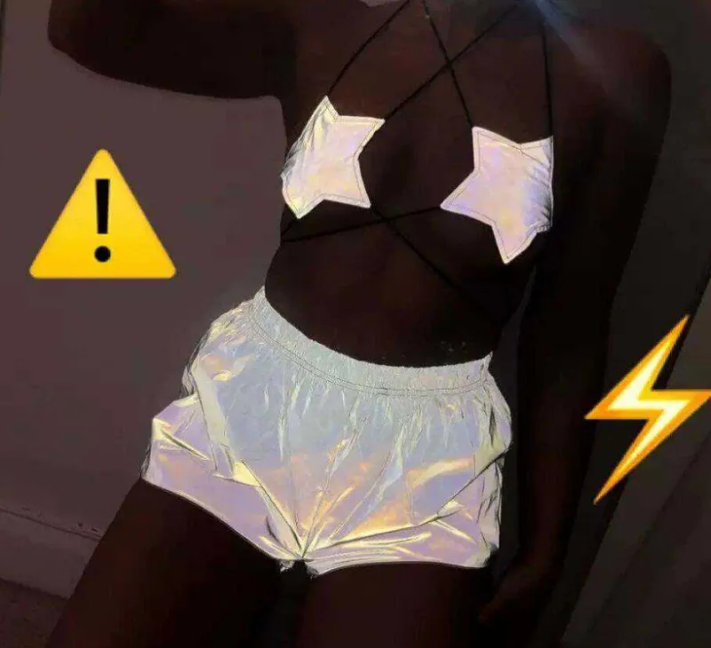 

Trendy Women Sexy Reflective Shorts Shiny Bottoms Festivals Hot Summer Clubwear Elastic Waist Lady Shorts Silver