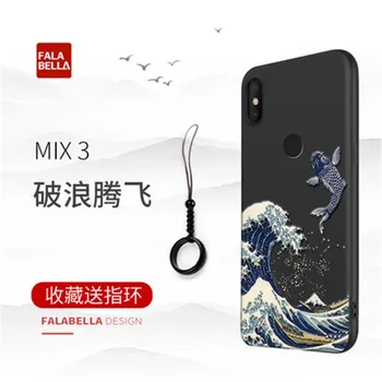 

2020 Emboss Phone Case For Xiaomi Mi Mix 3 cover Kanagawa Waves Carp Cranes 3D Giant relief Case For Xiaomi Mix3