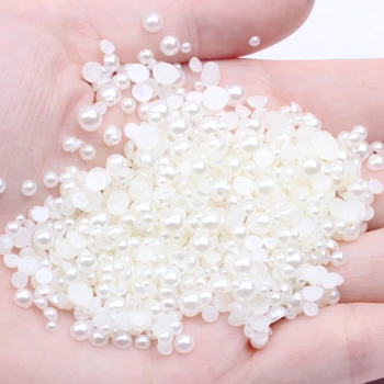 

Half Round Pearls 5600pcs 2mm 3mm 5mm 8mm 12mm Mixed Sizes Ivory Color Imitation Flatback Glue On Resin Beads DIY Jewelry Making