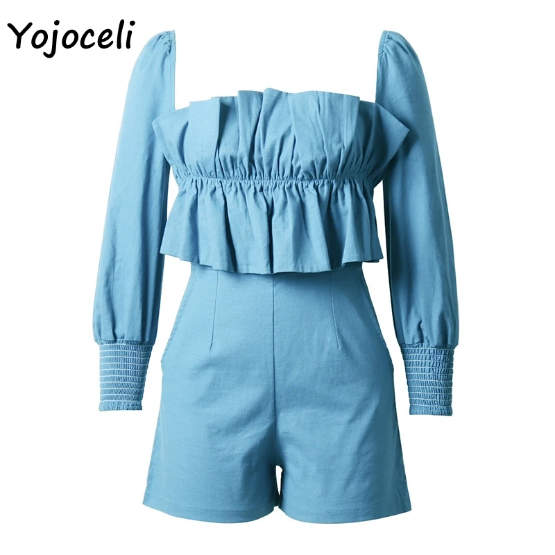 Yojoceli осенне-зимний комбинезон с длинными рукавами, комбинезон для женщин, уличная одежда с рюшами, короткий комбинезон, комбинезон